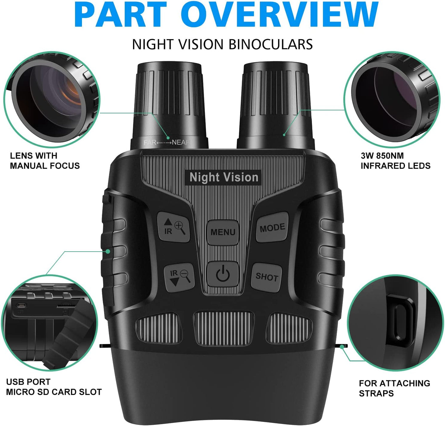 NEWBEA Night Vision Goggles Night Vision Binoculars for 100% Darkness, Digital Military Infrared Binoculars can Take Photo and Video, with 32G Memory Card